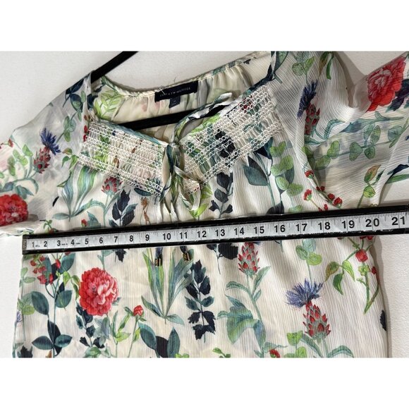 Tommy Hilfiger Floral Peasant Blouse Womens M Sheer Long Sleeve Boho Top - Picture 7 of 10